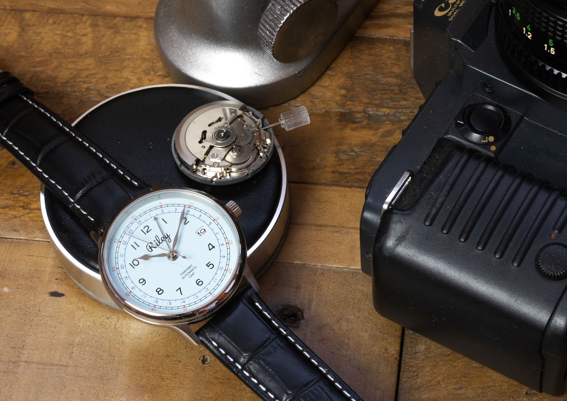 Automatic GMT Aviation Watch in Canary Yellow, Silver, Sky Blue, Red and Cream