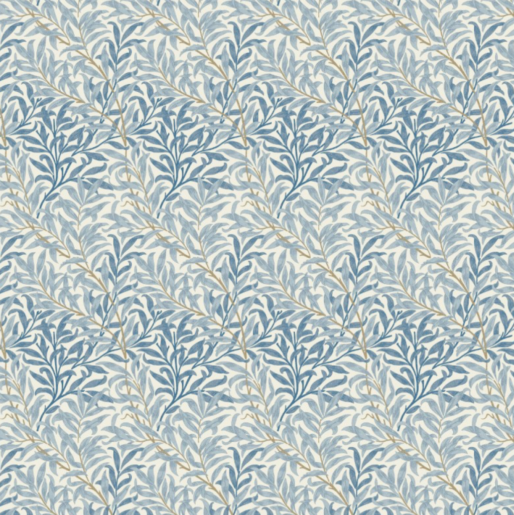 Grey velvet drum lampshade double sided lampshade with William Morris blue leaves cotton interior