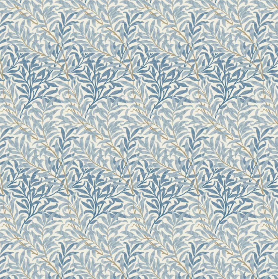 Grey velvet drum lampshade double sided lampshade with William Morris blue leaves cotton interior