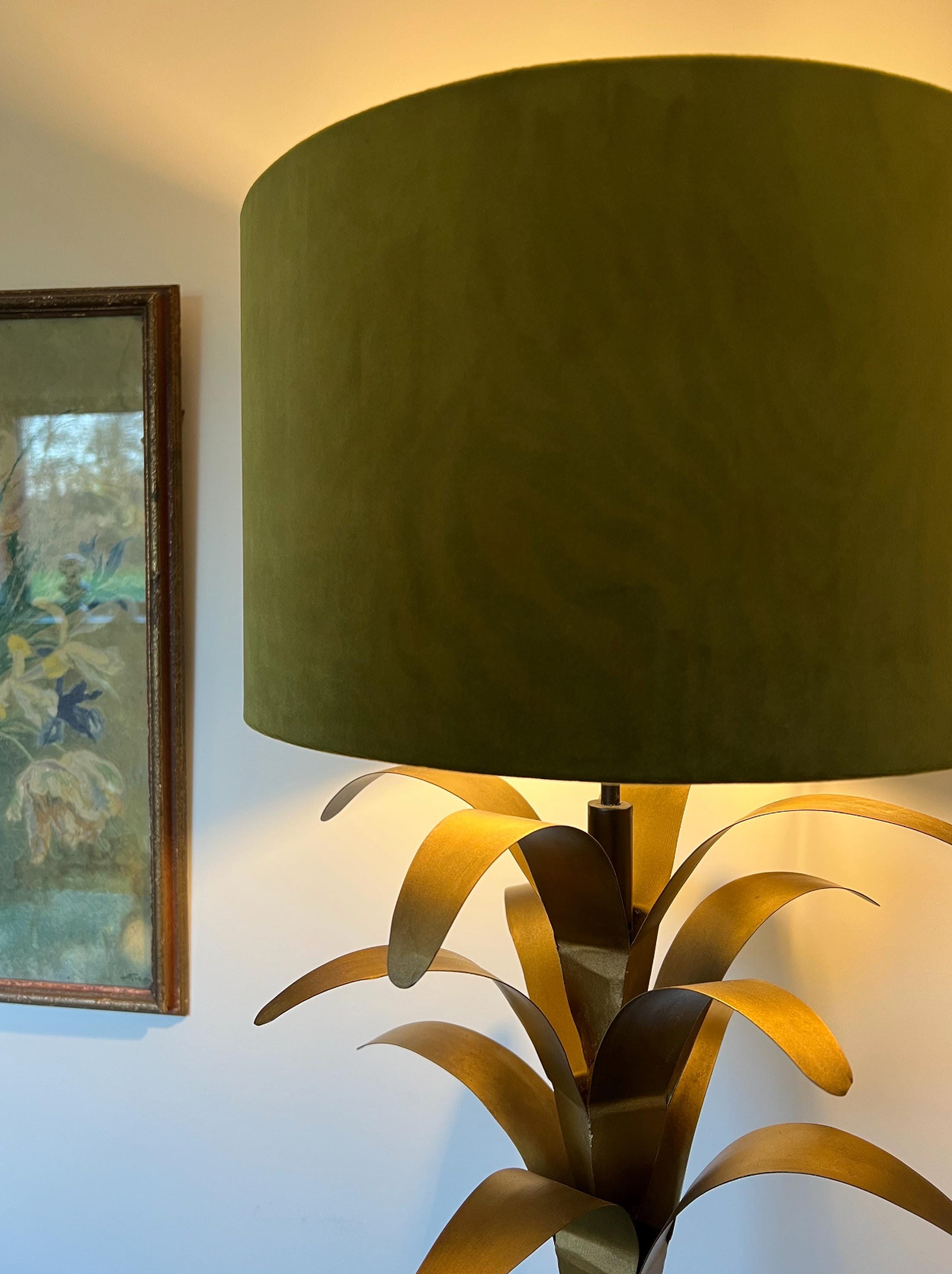 Olive green velvet drum lampshade/ ceiling light shade with zebra print cotton interior