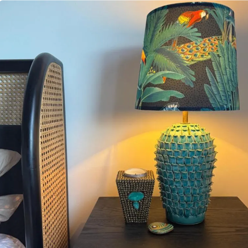 Jungle velvet french drum lampshade/ ceiling light shade, empire lampshade, black