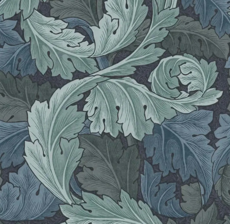 Olive velvet drum lampshade/ ceiling light shade with blue leaves paper interior