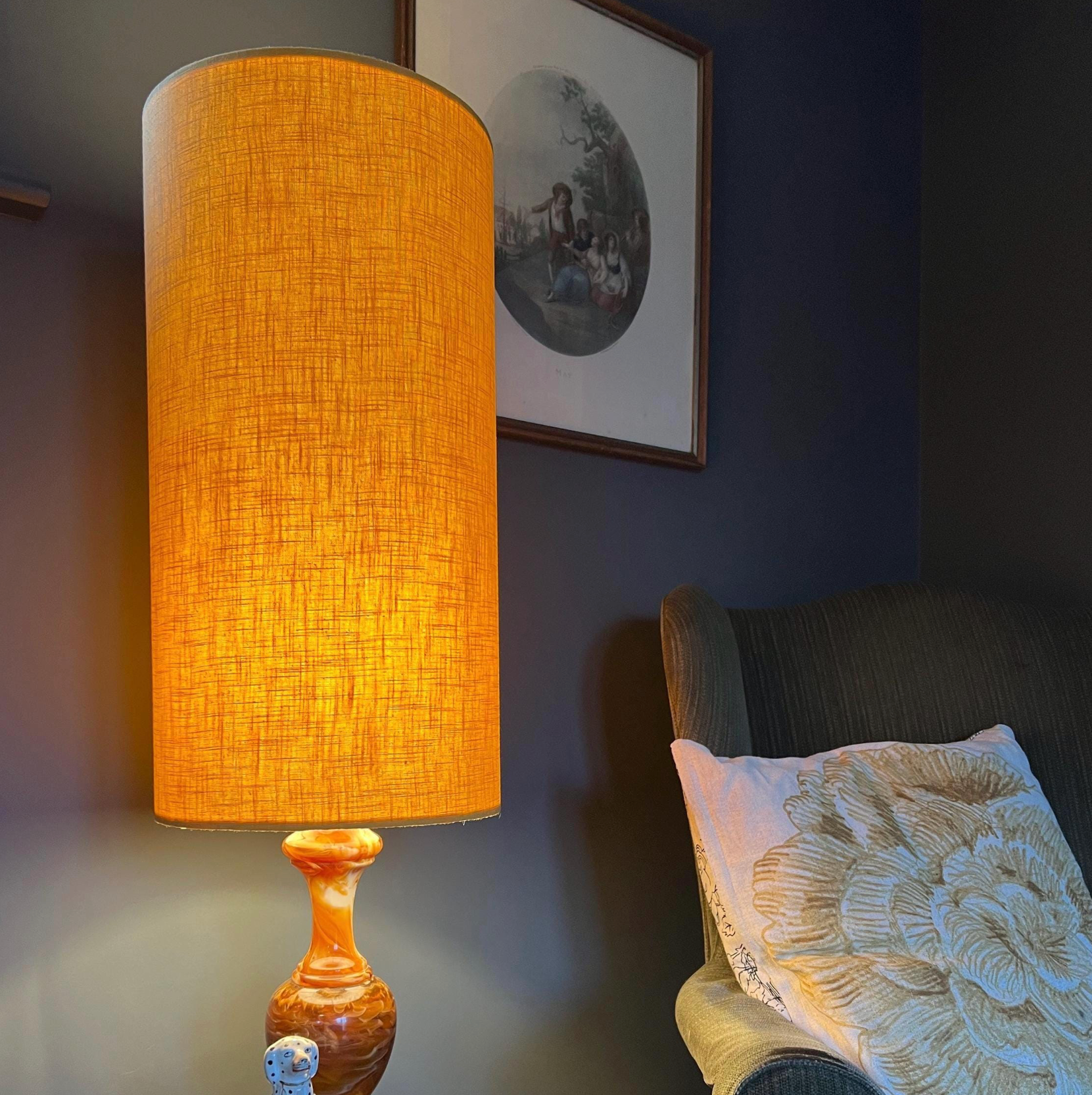 Mustard linen cylinder lampshade, extra tall lampshade