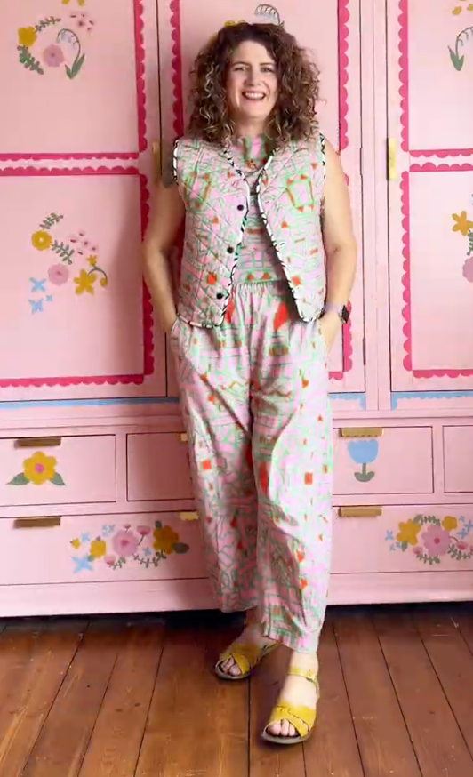 Organic Cotton and Linen Balloon Trousers in Blush Horizon