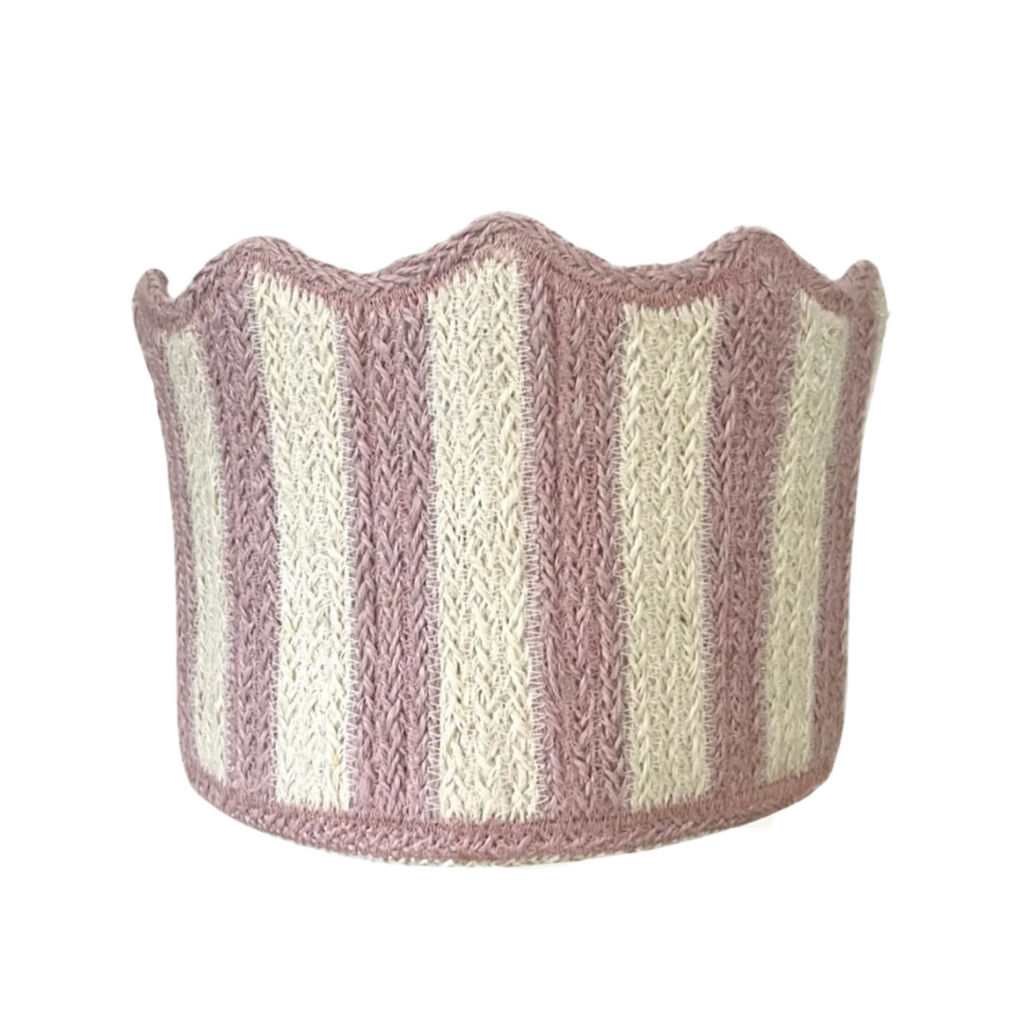 Stripy Scalloped Basket - Dusty Pink