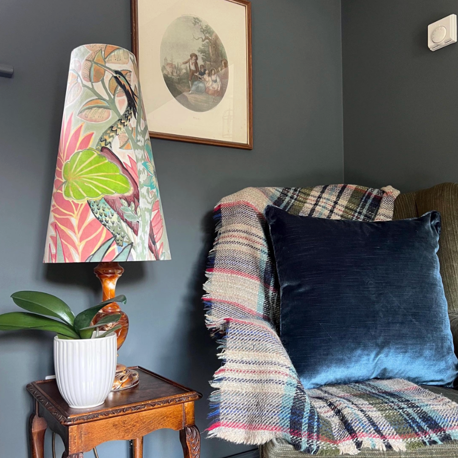 Floral pastel Velvet cone lampshade, extra tall lampshade