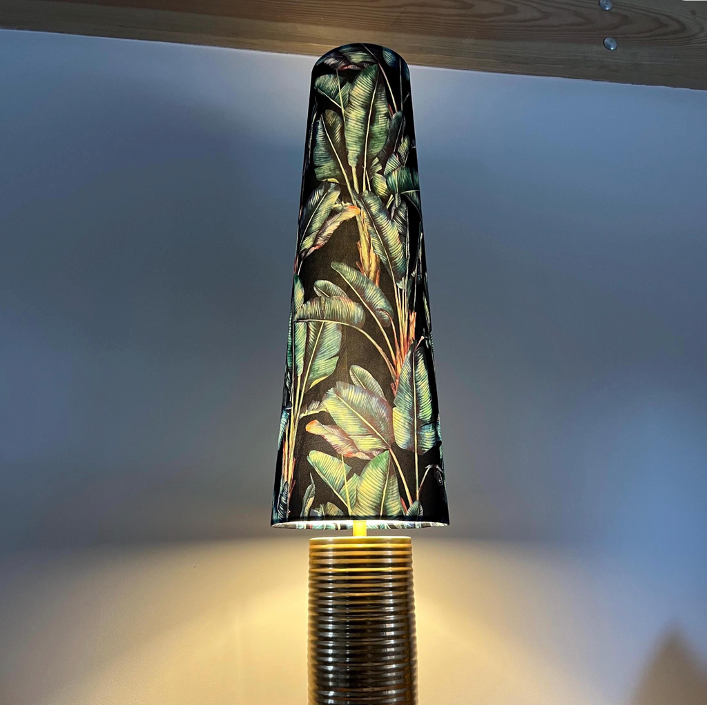 Leaves velvet cone lampshade, extra tall lampshade, black