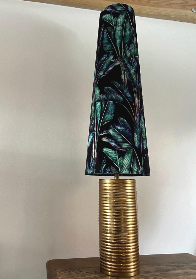 Leaves velvet cone lampshade, extra tall lampshade, black