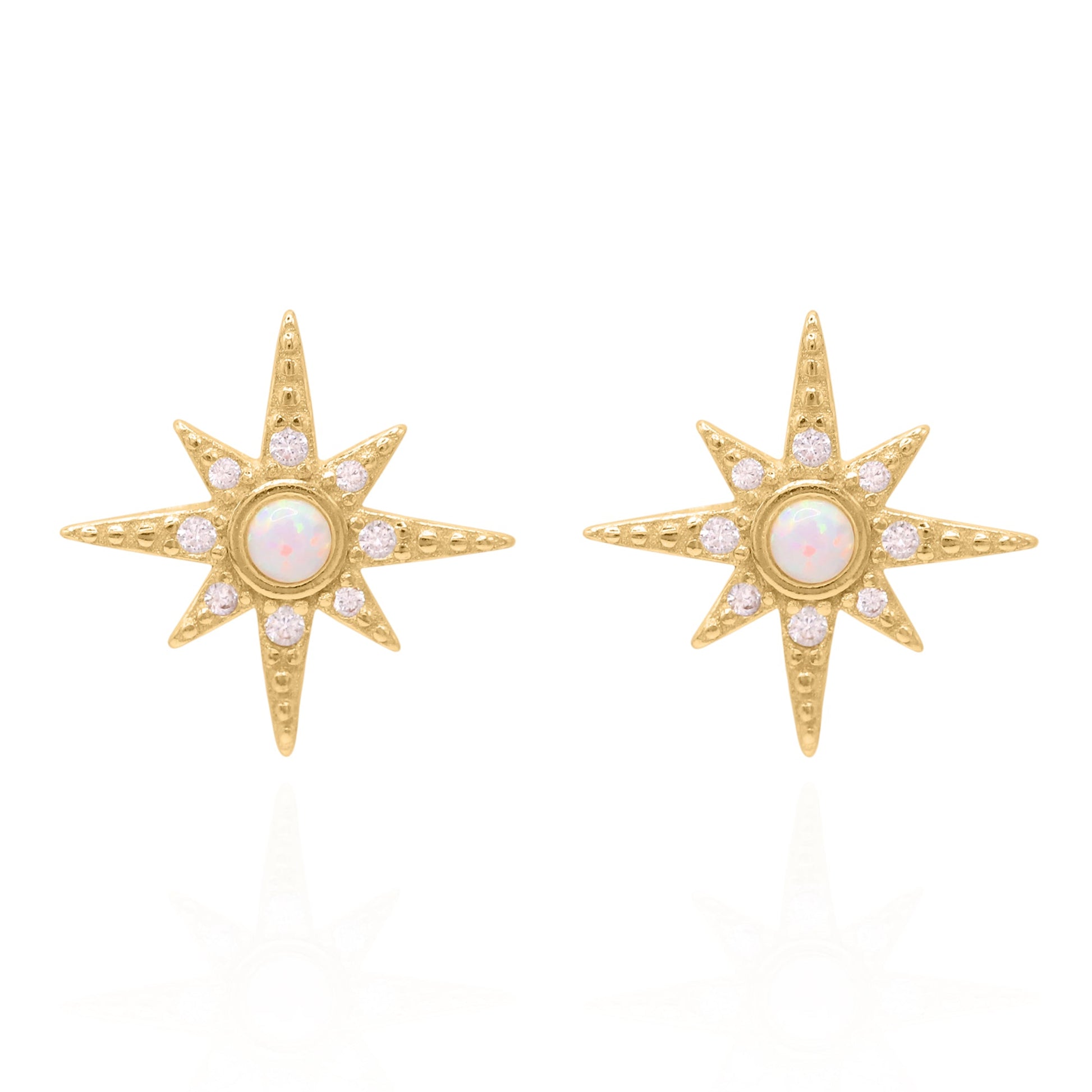 Serin Star Opal Stud Earrings in 18K Gold Plated Silver