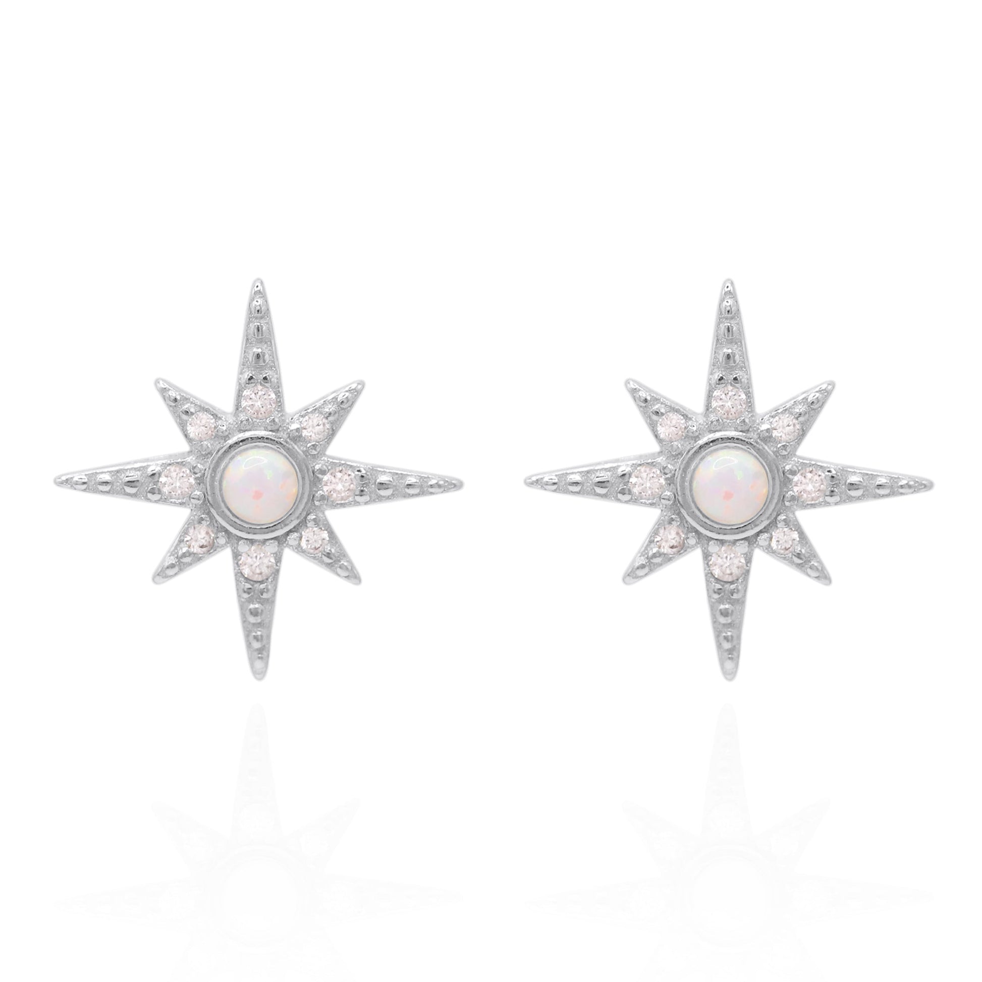 Serin Star Opal Stud Earrings in 925 Sterling Silver