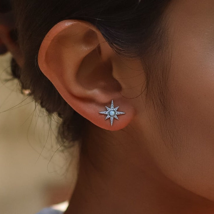 Serin Star Opal Stud Earrings in 925 Sterling Silver