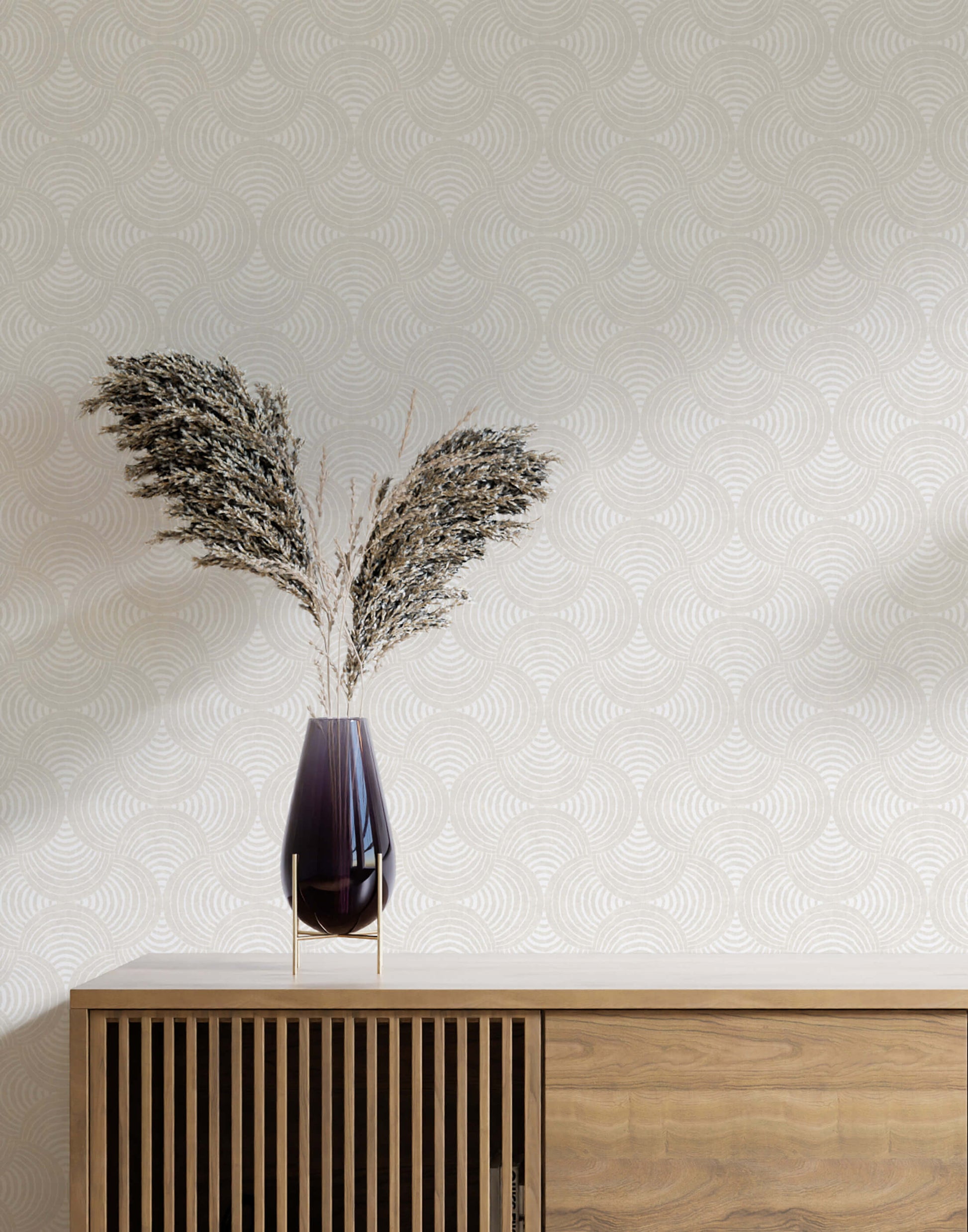 Shell Wallpaper with Block Print Swirl Pattern