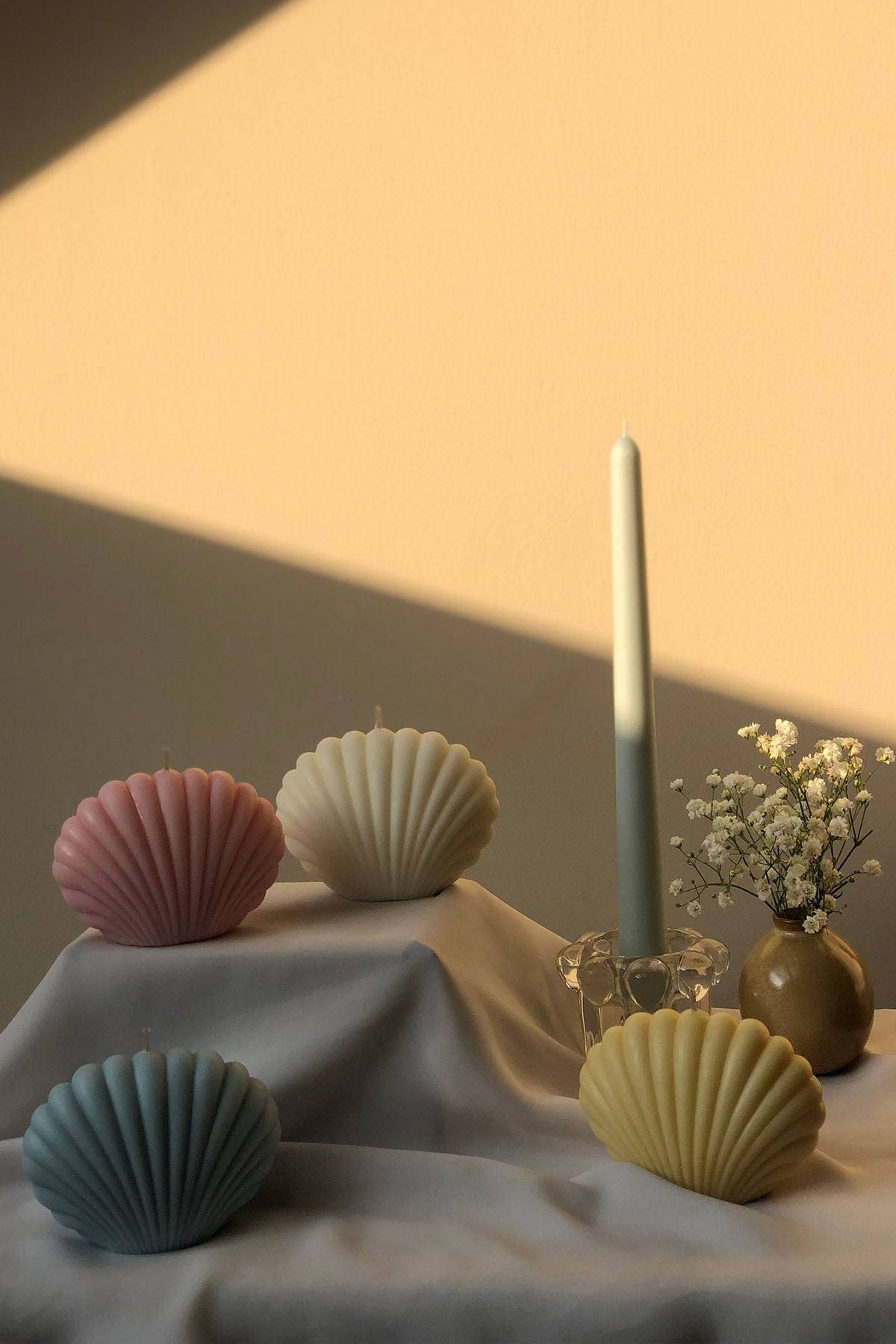 Handmade Shell Candle in Pastel Colours