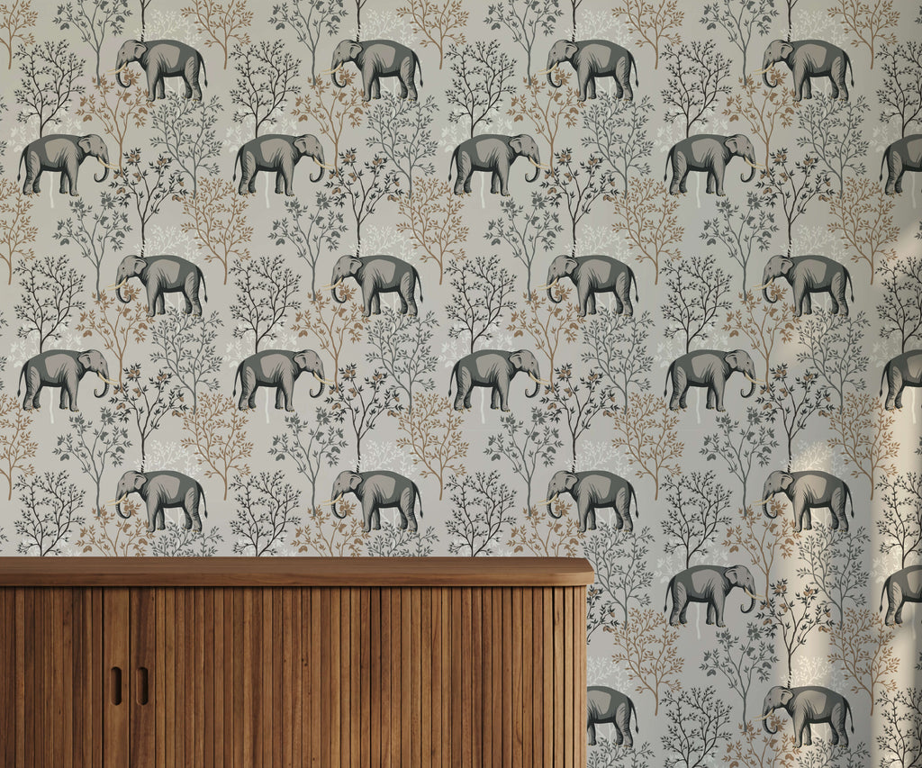 Shenton Elephant Wallpaper in Soft Brown