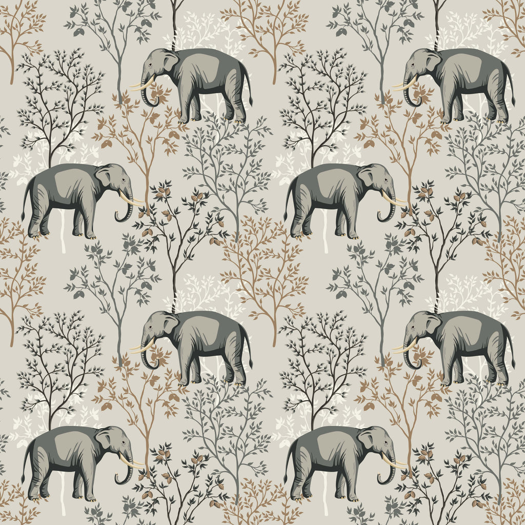 Shenton Elephant Wallpaper in Soft Brown