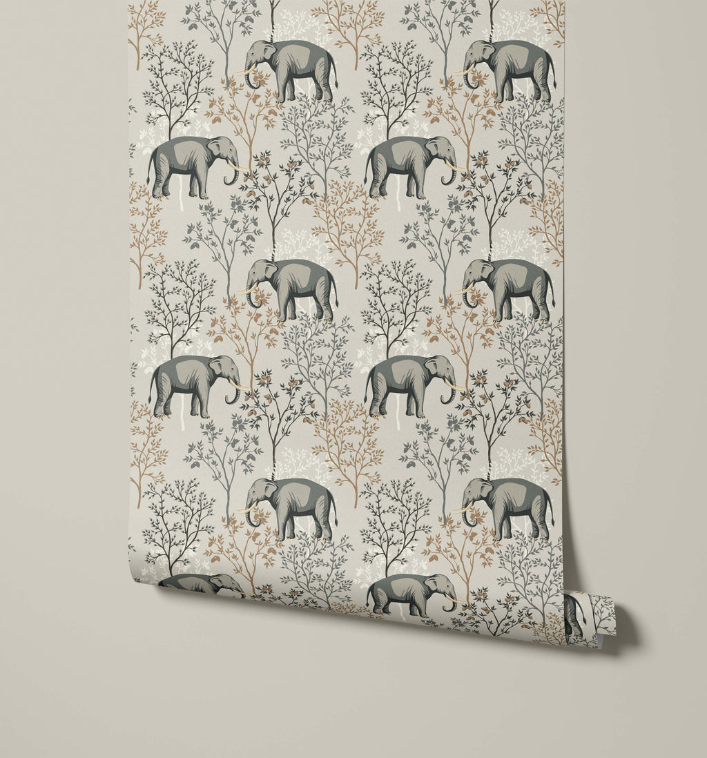 Shenton Elephant Wallpaper in Soft Brown