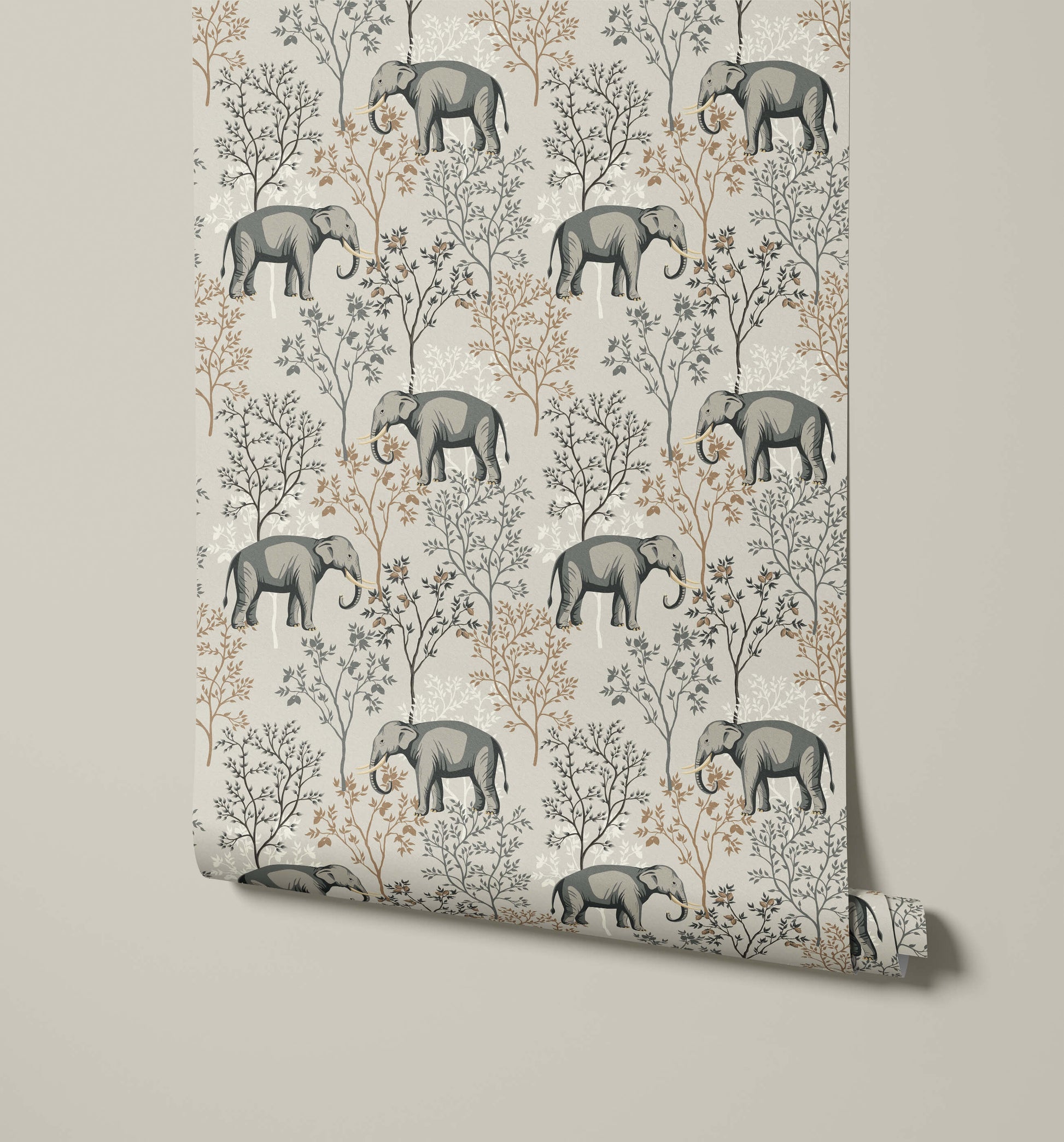 Shenton Elephant Wallpaper in Soft Brown