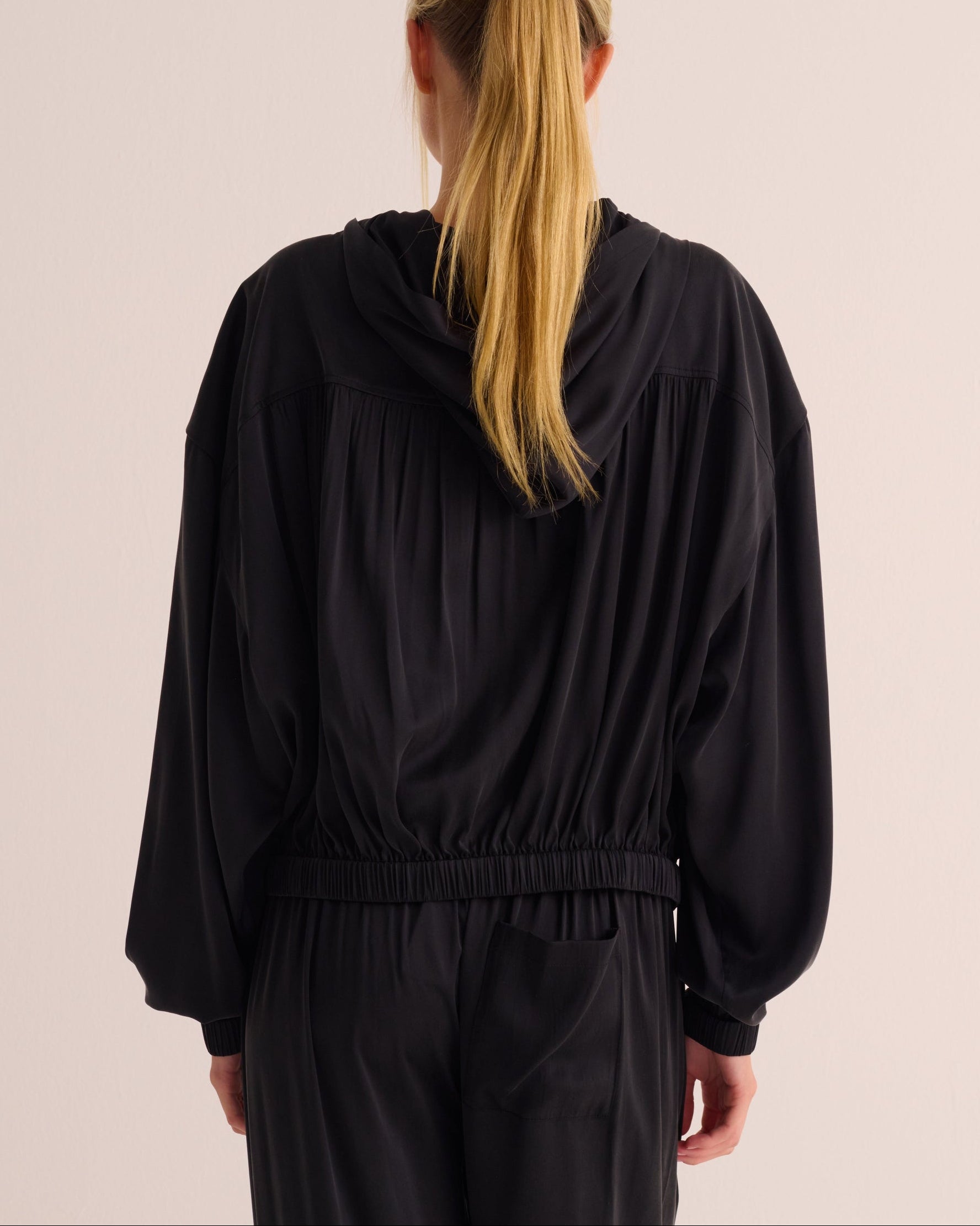Black Washable Organic Stretch Silk Bomber Jacket
