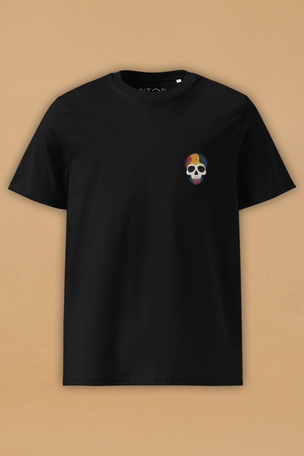 Rainbow Skull Embroidered Organic Cotton T-Shirt