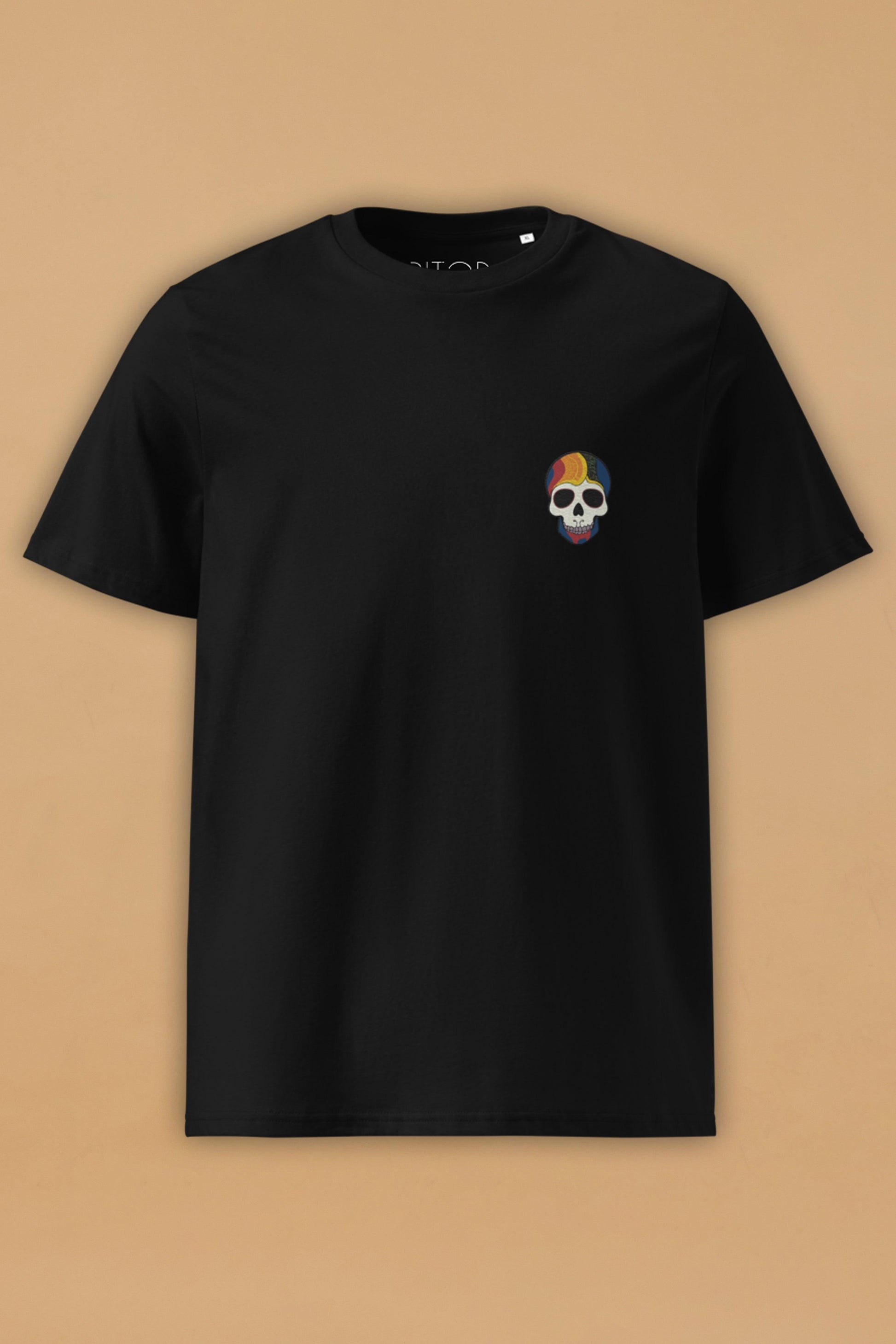 Rainbow Skull Embroidered Organic Cotton T-Shirt