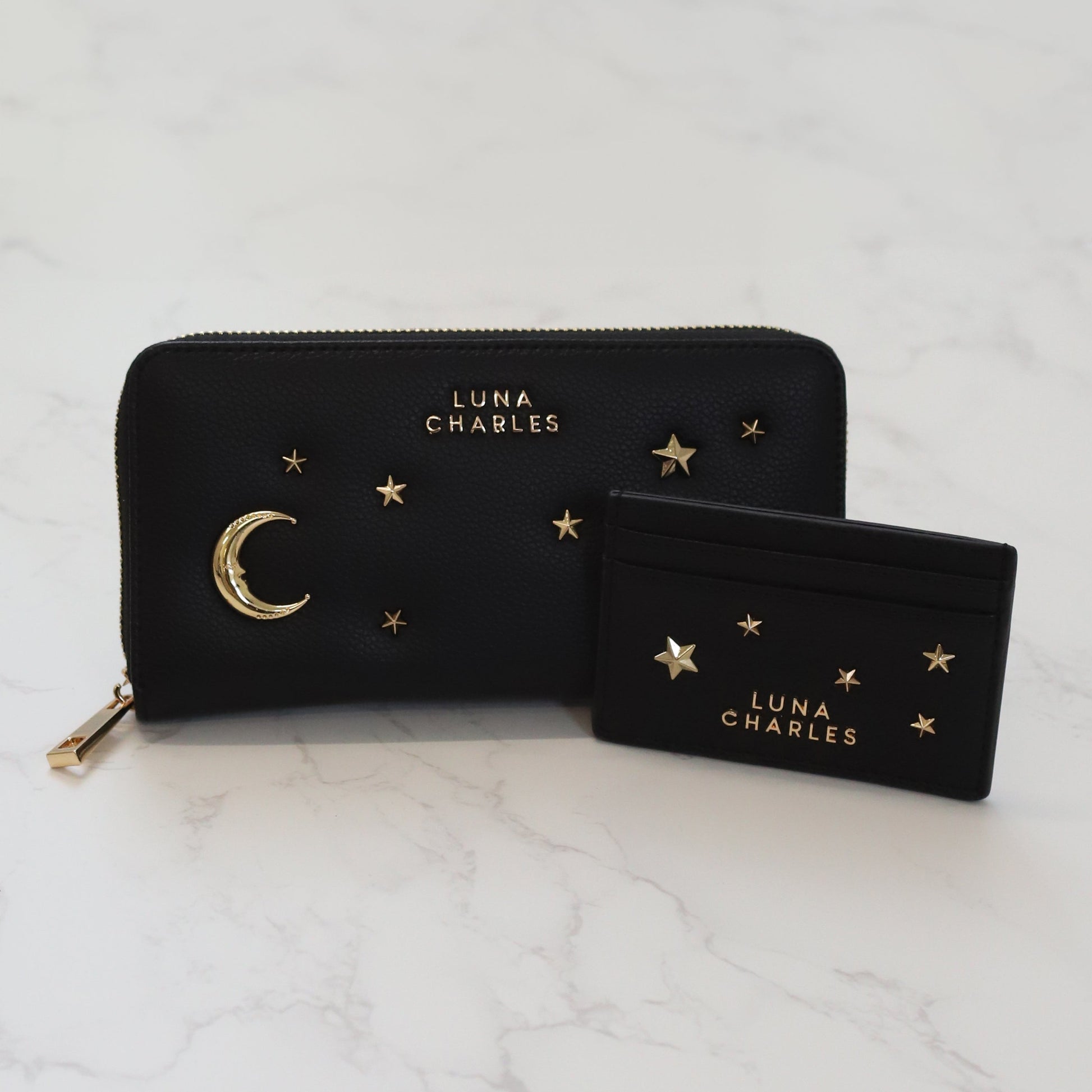 Star Studded Card Holder in Black and Gold