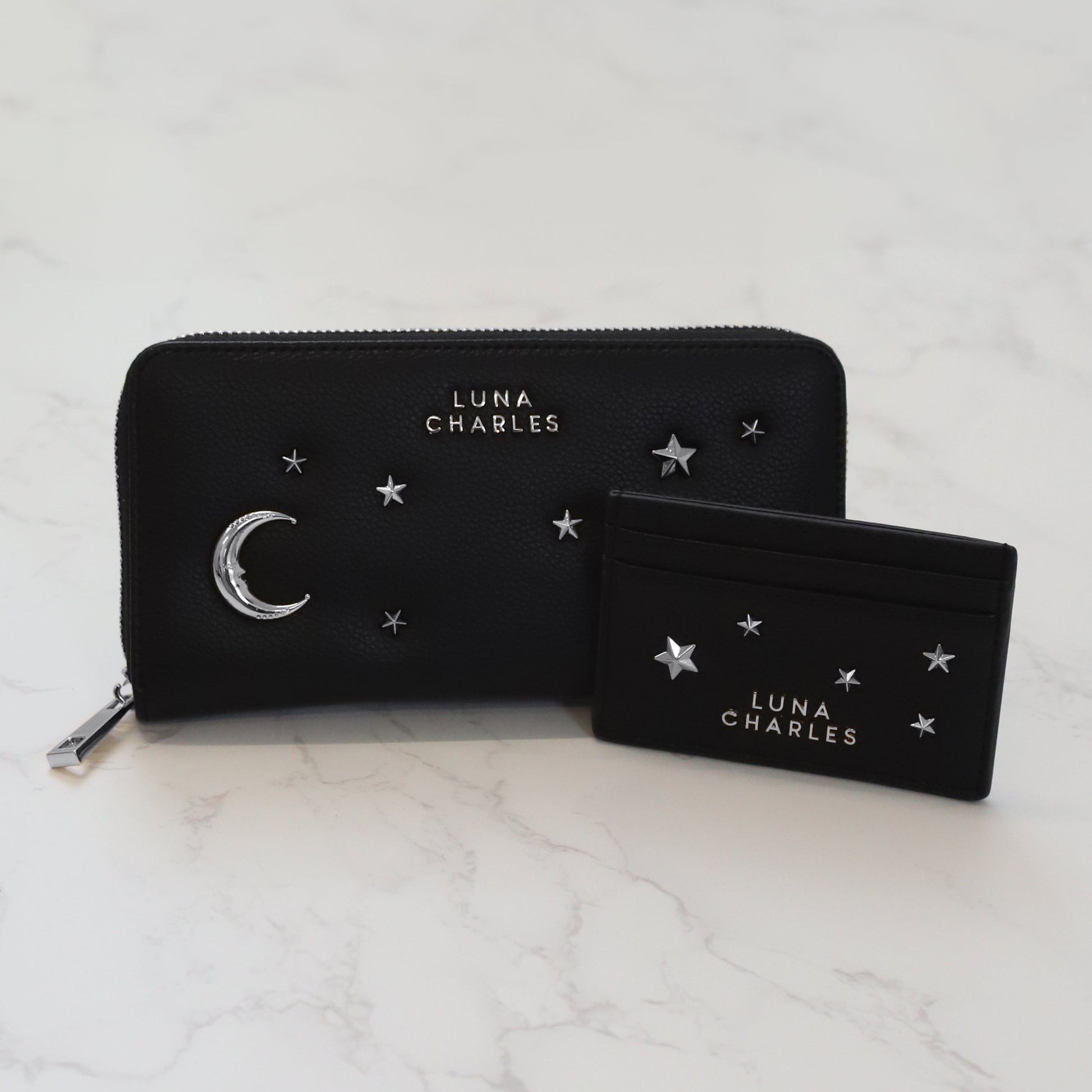 Star Studded Card Holder in Black and Silver