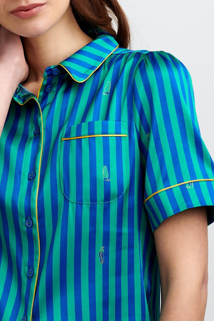 Poppy Rainforest Stripe Silk Blouse