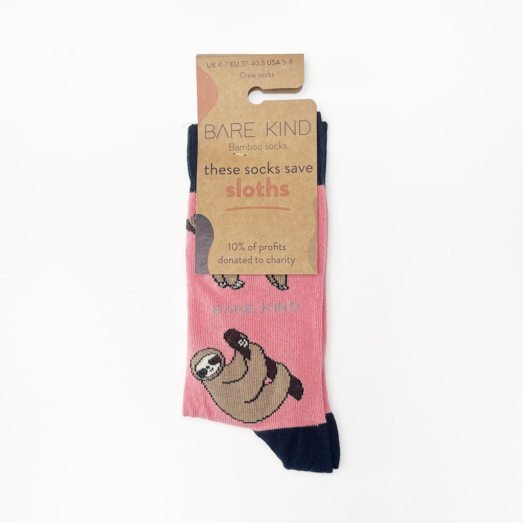 Save the Sloths Bamboo Socks in Pink