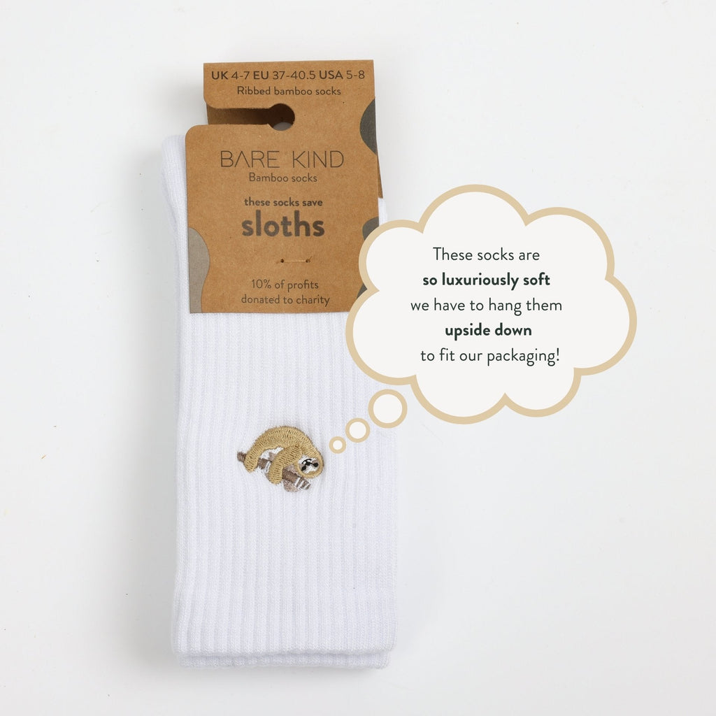 Ribbed Bamboo Socks with Embroidered Sloth Motif