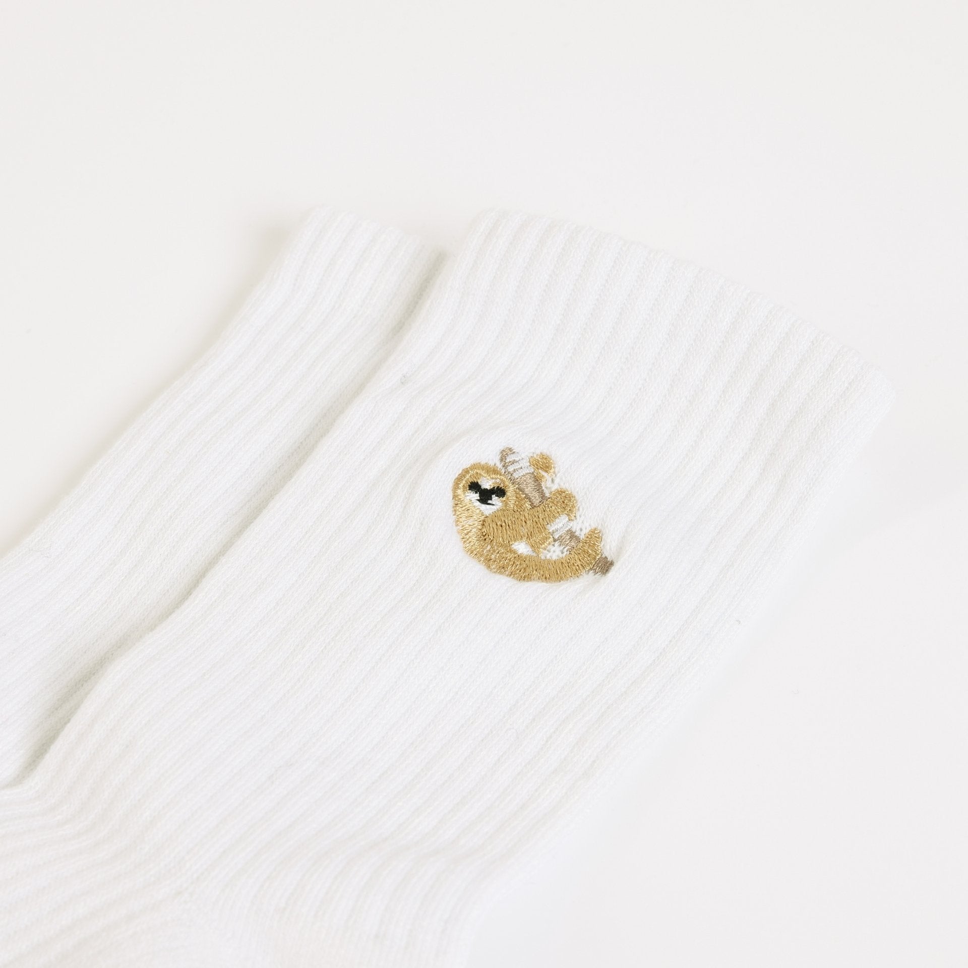Ribbed Bamboo Socks with Embroidered Sloth Motif