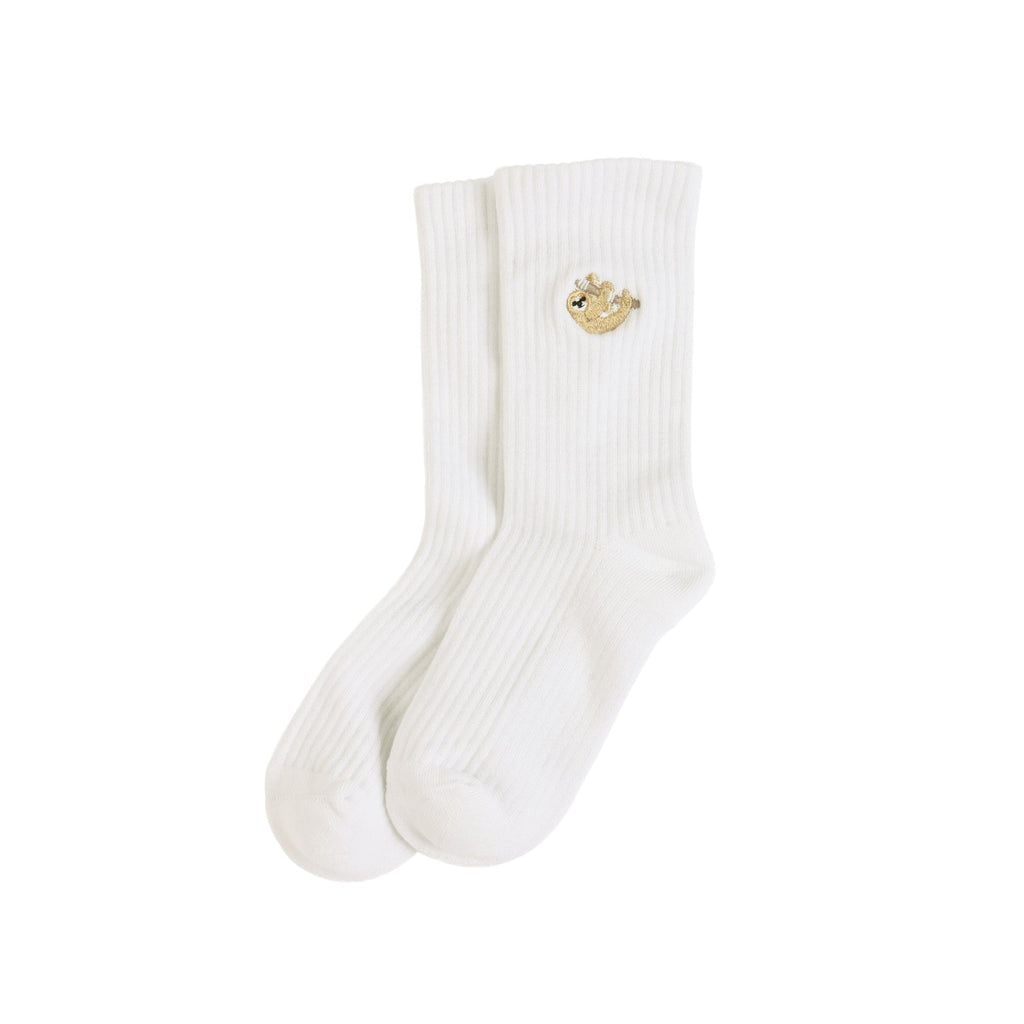 Ribbed Bamboo Socks with Embroidered Sloth Motif