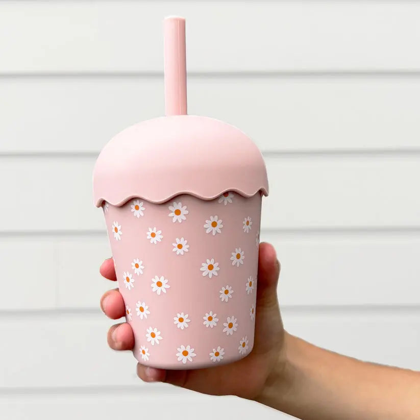 Pink Daisy Mini Toddler Smoothie Cup with Straw 200ml