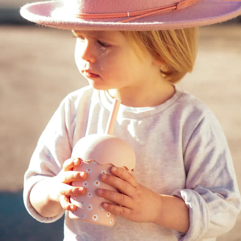 Pink Daisy Mini Toddler Smoothie Cup with Straw 200ml