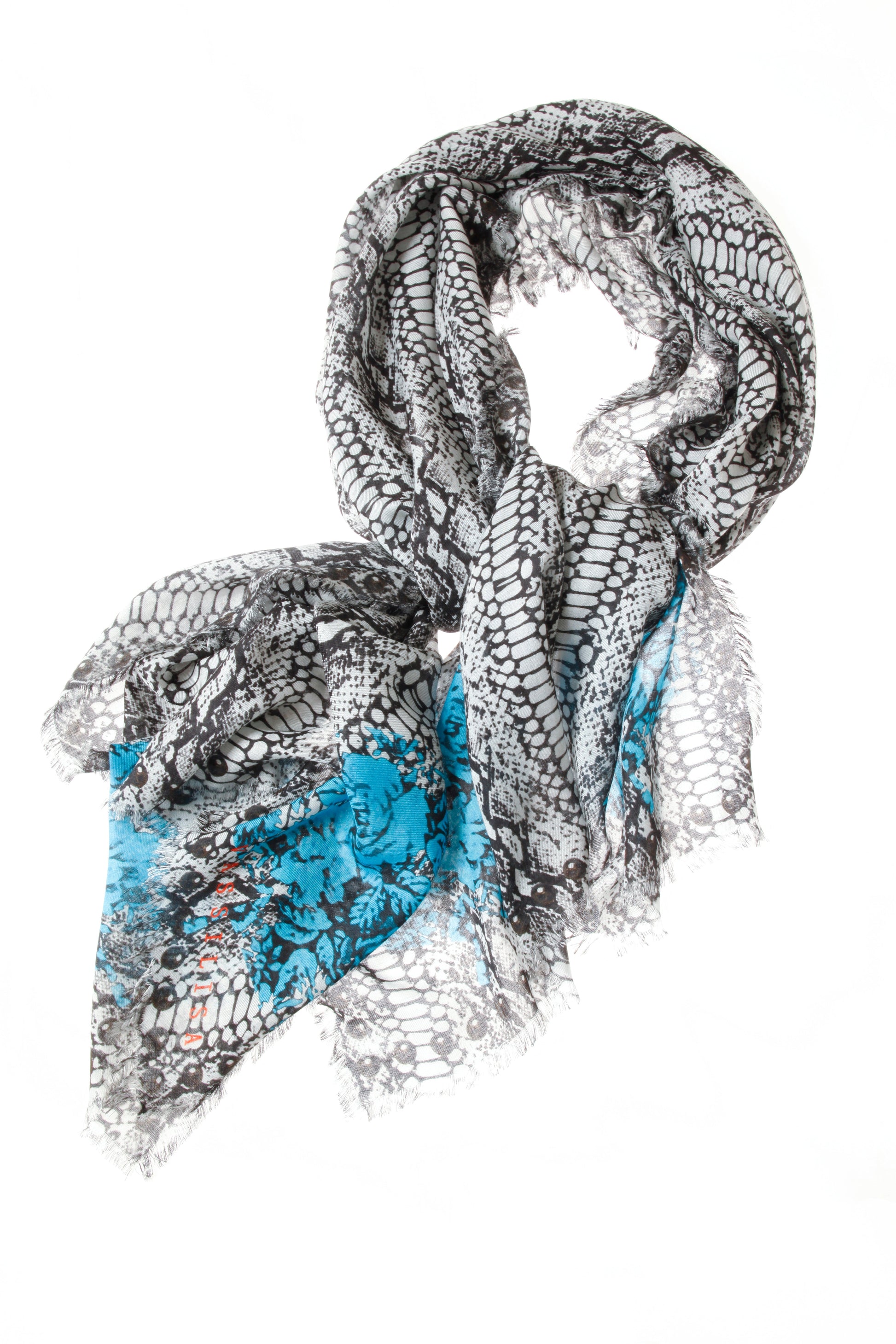 White Snake Print Scarf 140x140cm