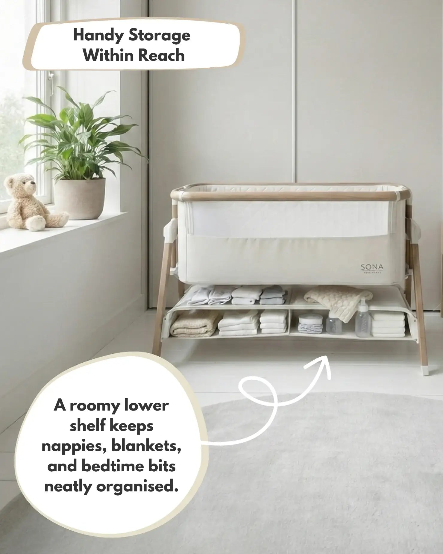 Beige Bedside Crib for Newborns