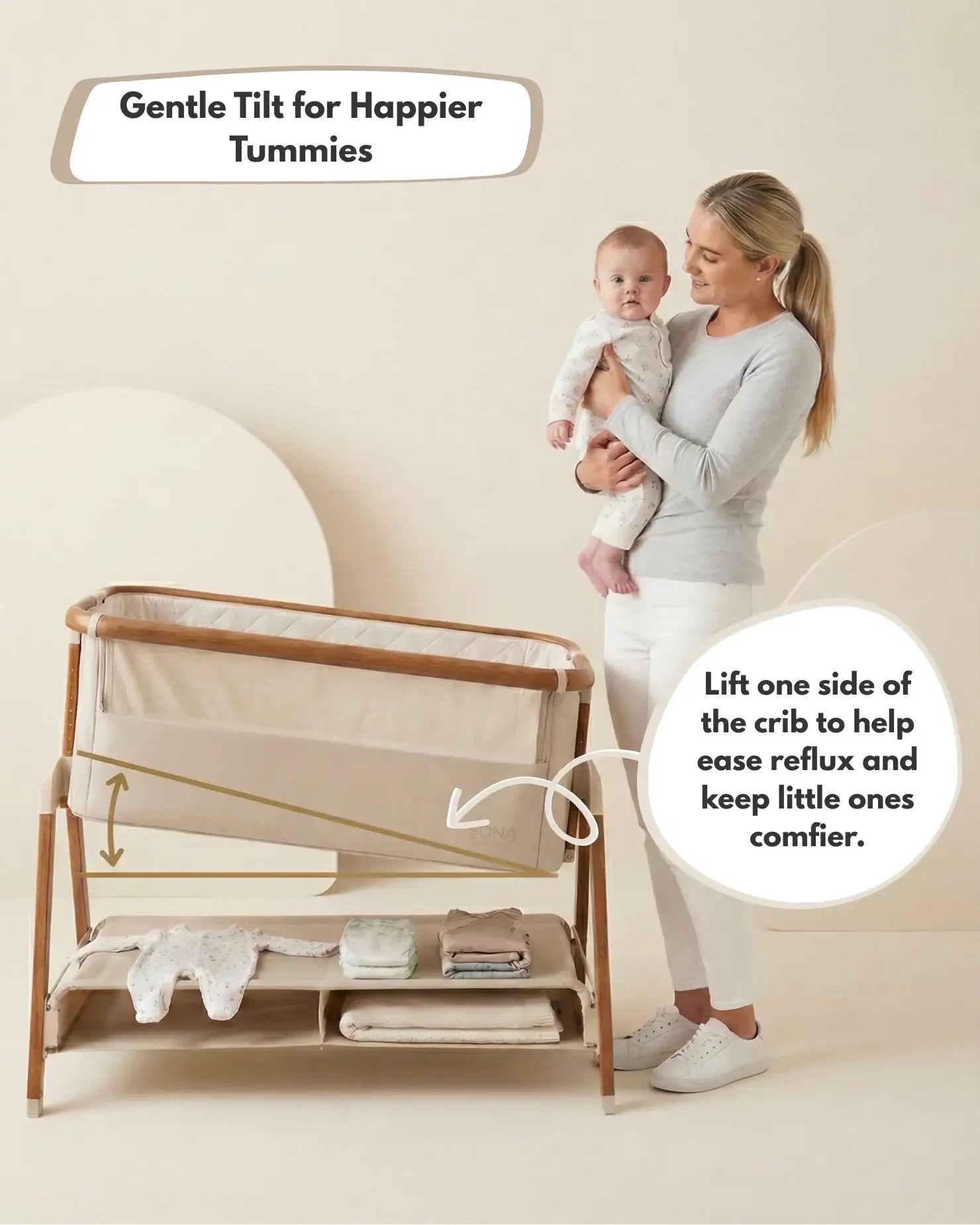 Beige Bedside Crib for Newborns