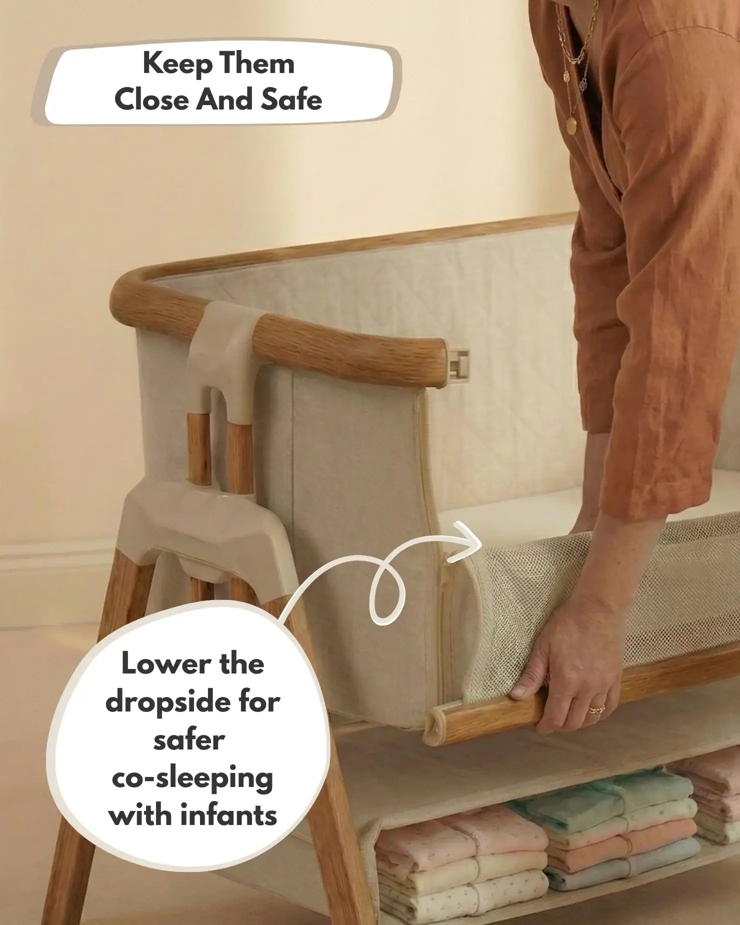 Beige Bedside Crib for Newborns