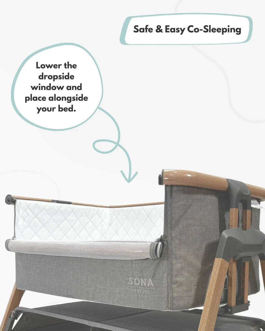 Bedside and Co-Sleeping Crib in Grey