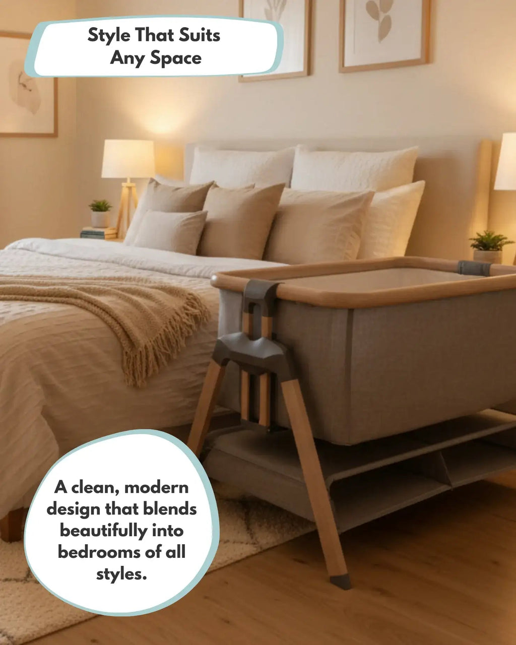 Bedside and Co-Sleeping Crib in Grey