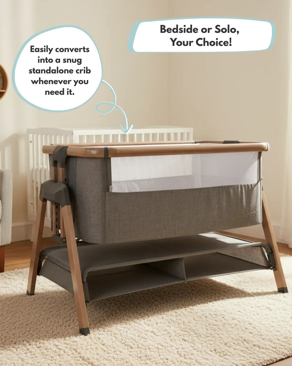 Bedside and Co-Sleeping Crib in Grey