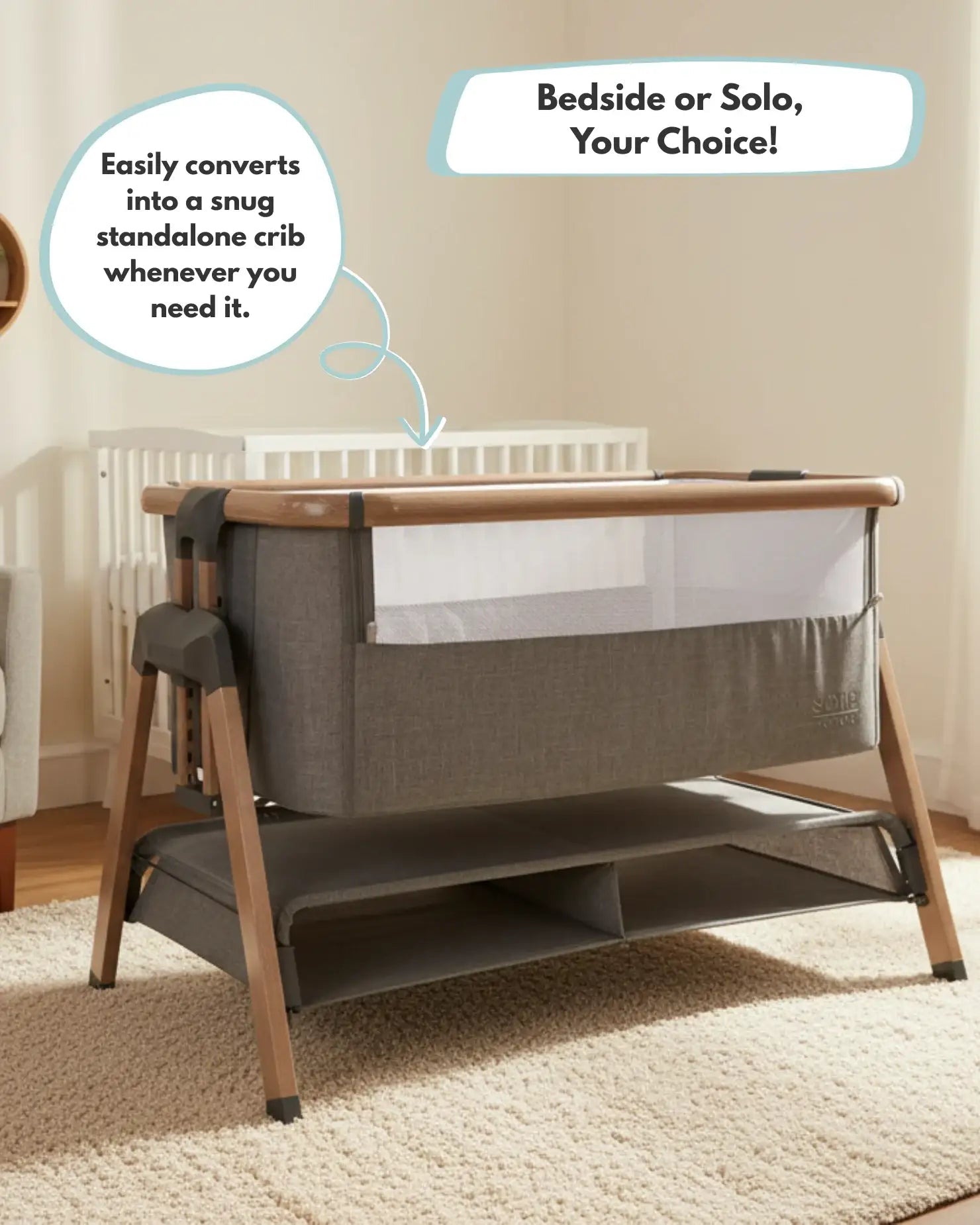 Bedside and Co-Sleeping Crib in Grey