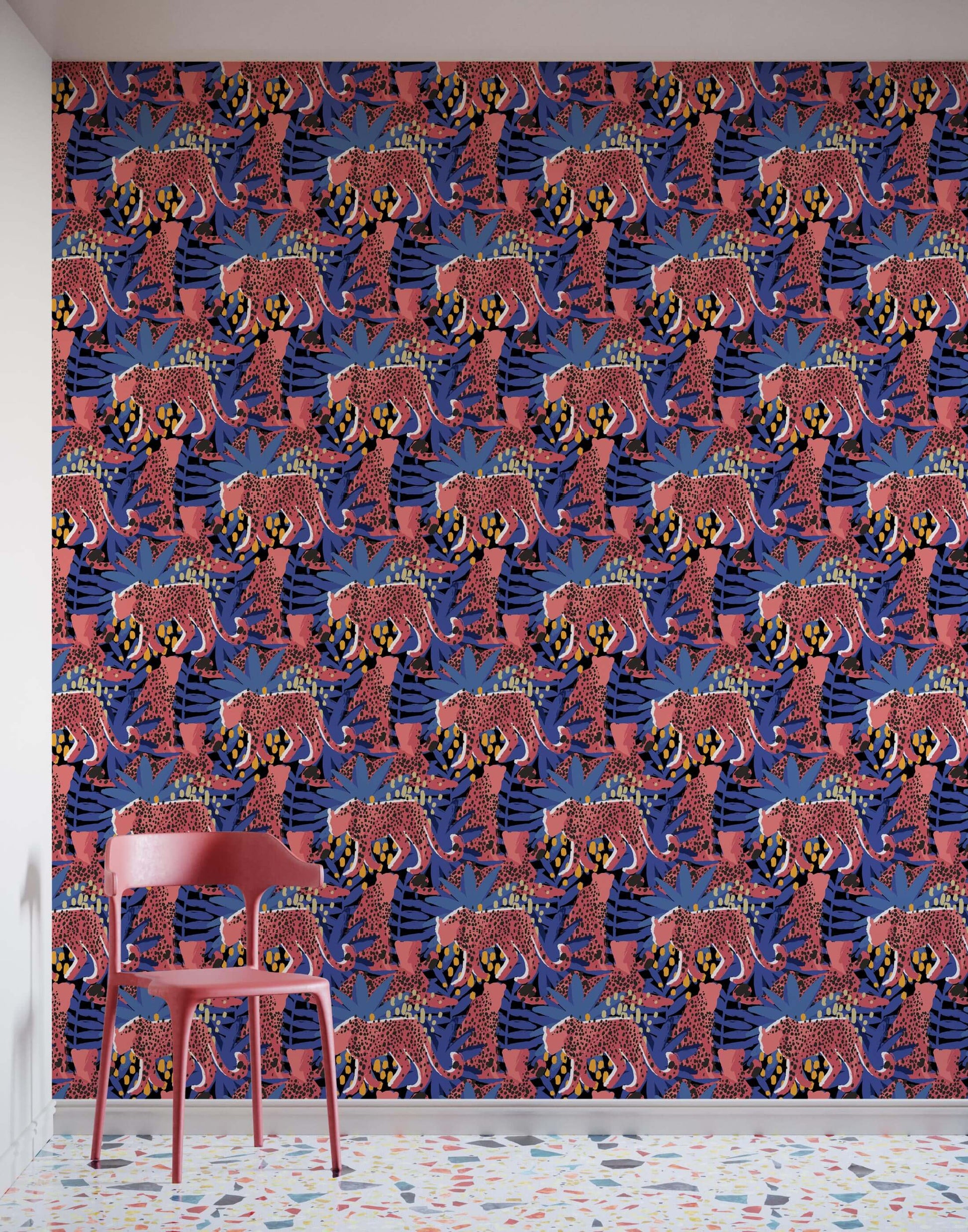 Spot Tropical Wallpaper with Leopards and Leaves