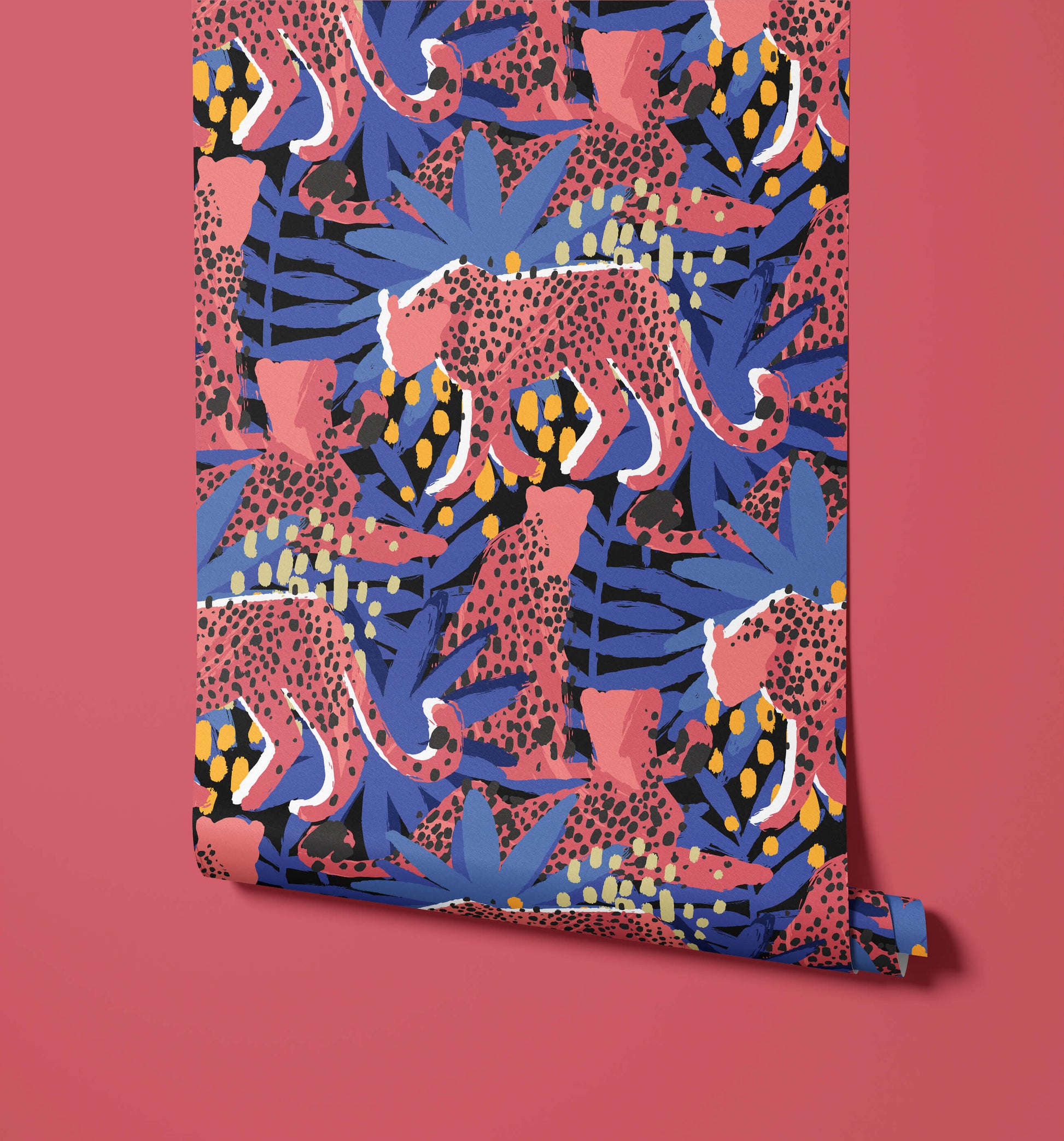 Spot Tropical Wallpaper with Leopards and Leaves