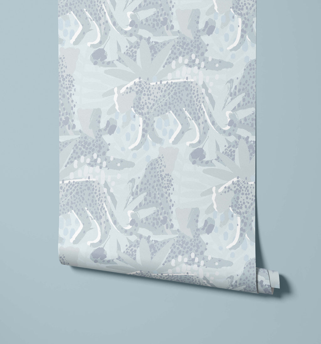 Spot Tropical Wallpaper with Leopards and Leaves