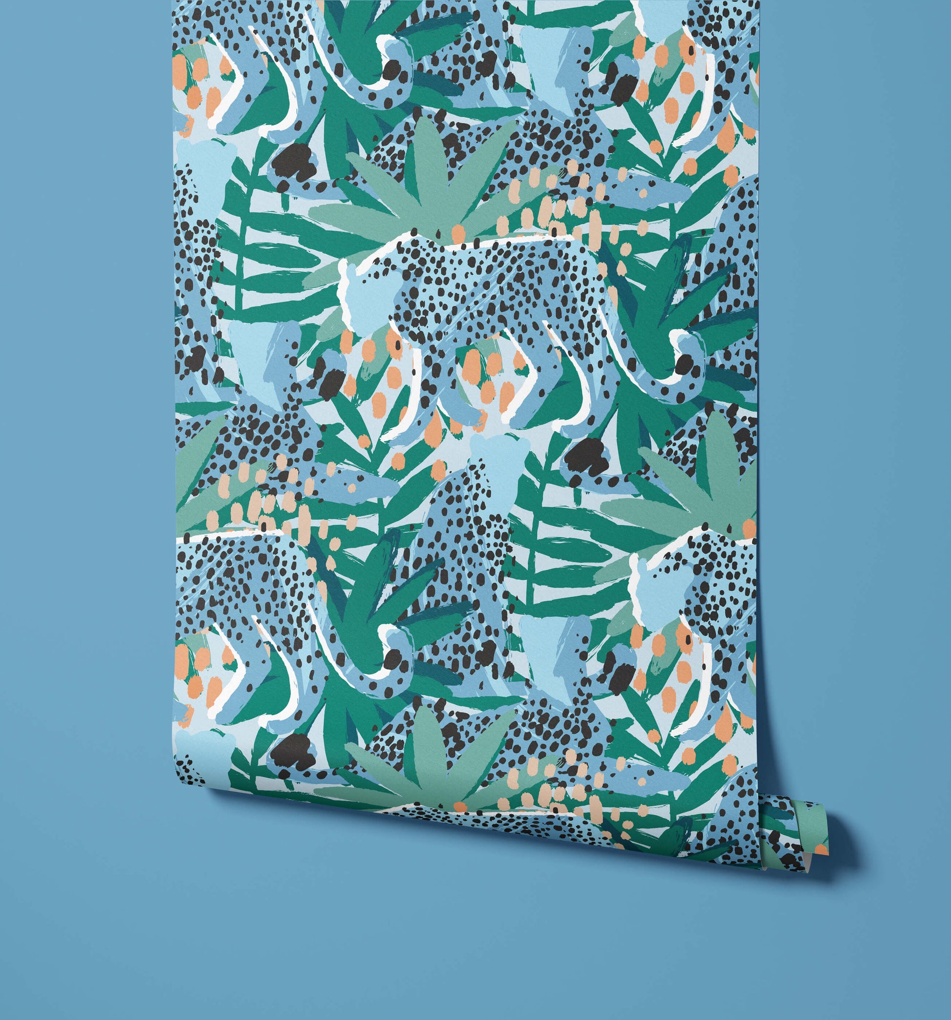 Spot Tropical Wallpaper with Leopards and Leaves