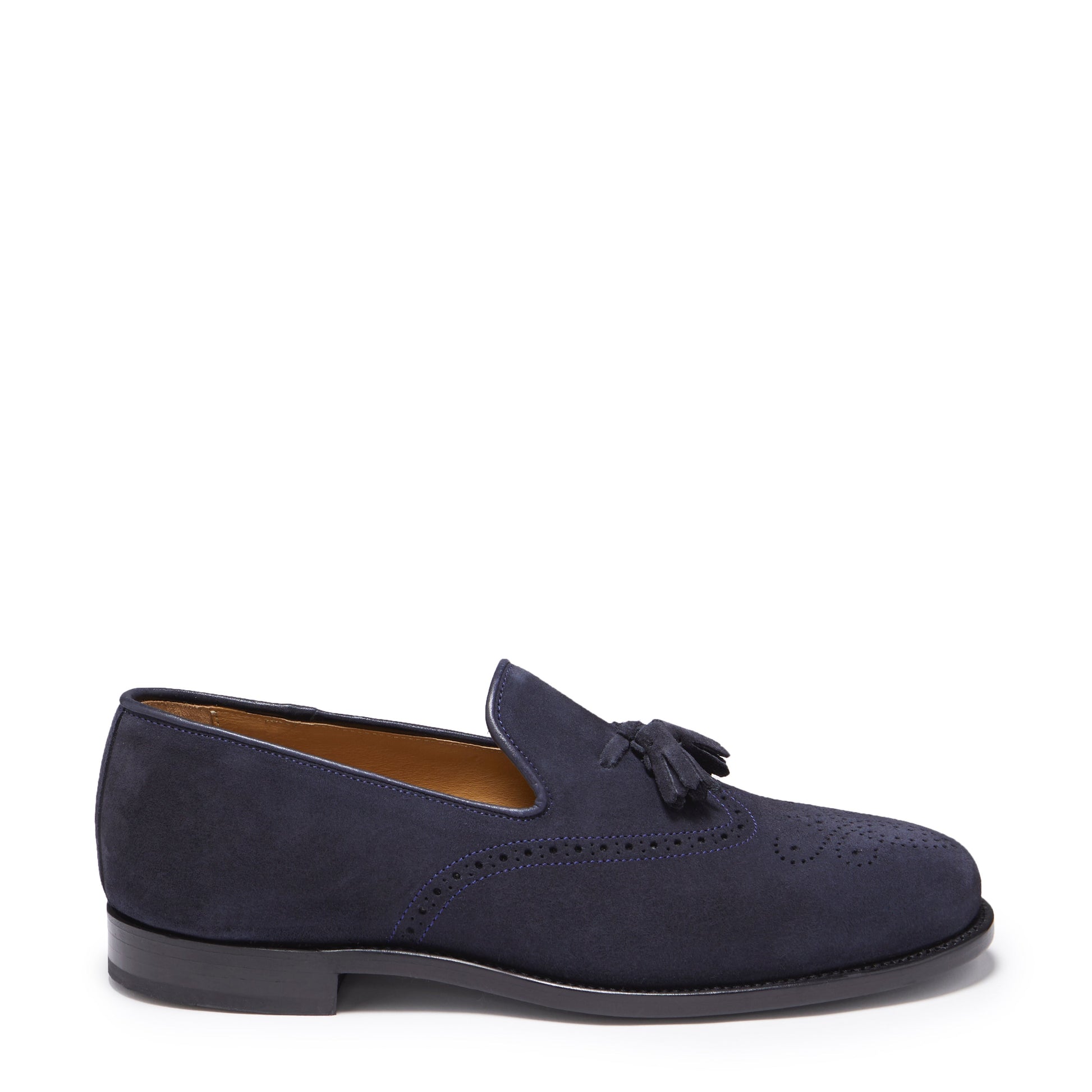 Navy Blue Suede Tasselled Brogues with Welted Leather Sole