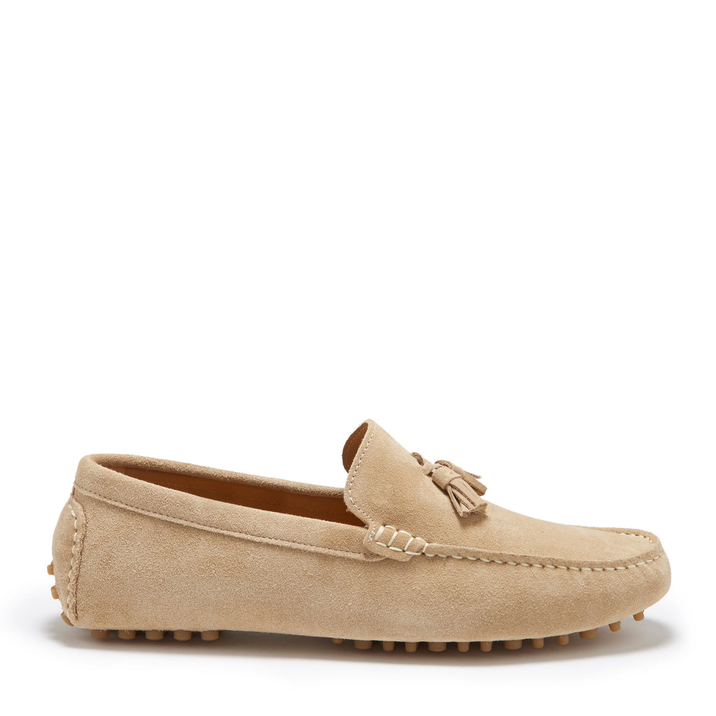 Taupe Suede Tasselled Driving Loafers