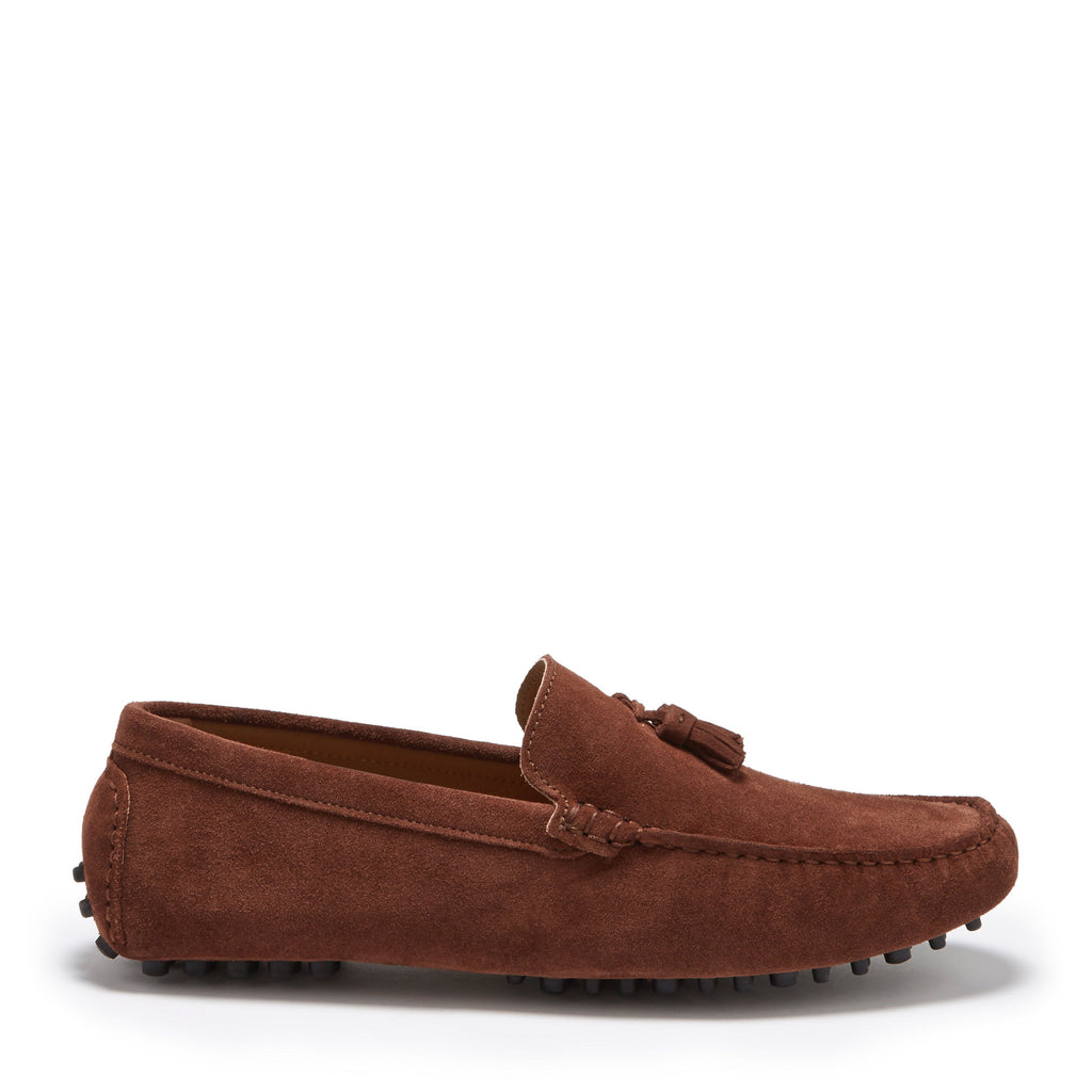 Mahogany Brown Suede Tasselled Driving Loafers