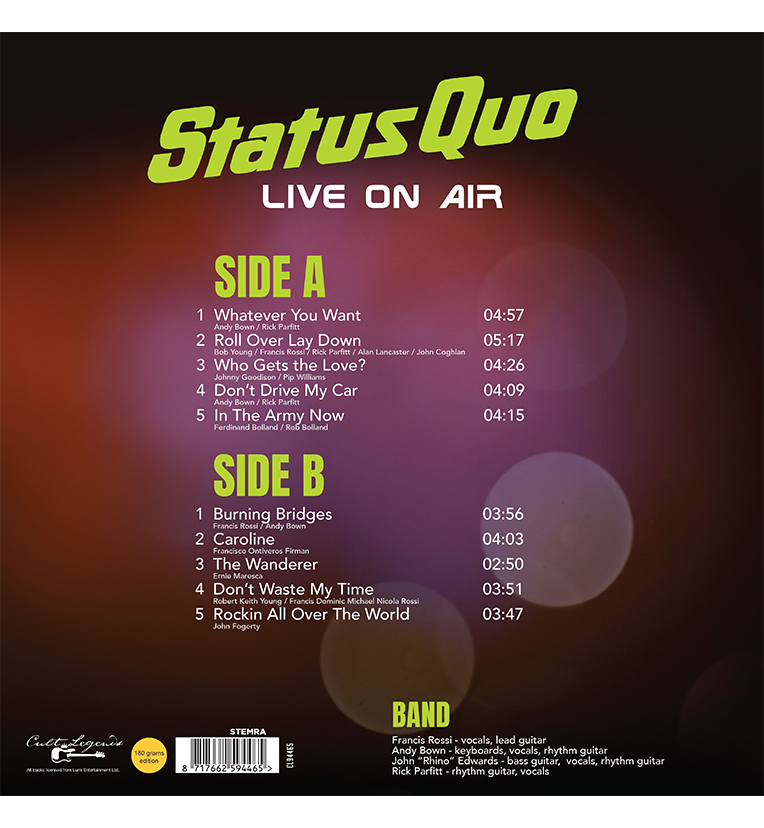 Status Quo Live On Air 12 Inch Vinyl Album 180g