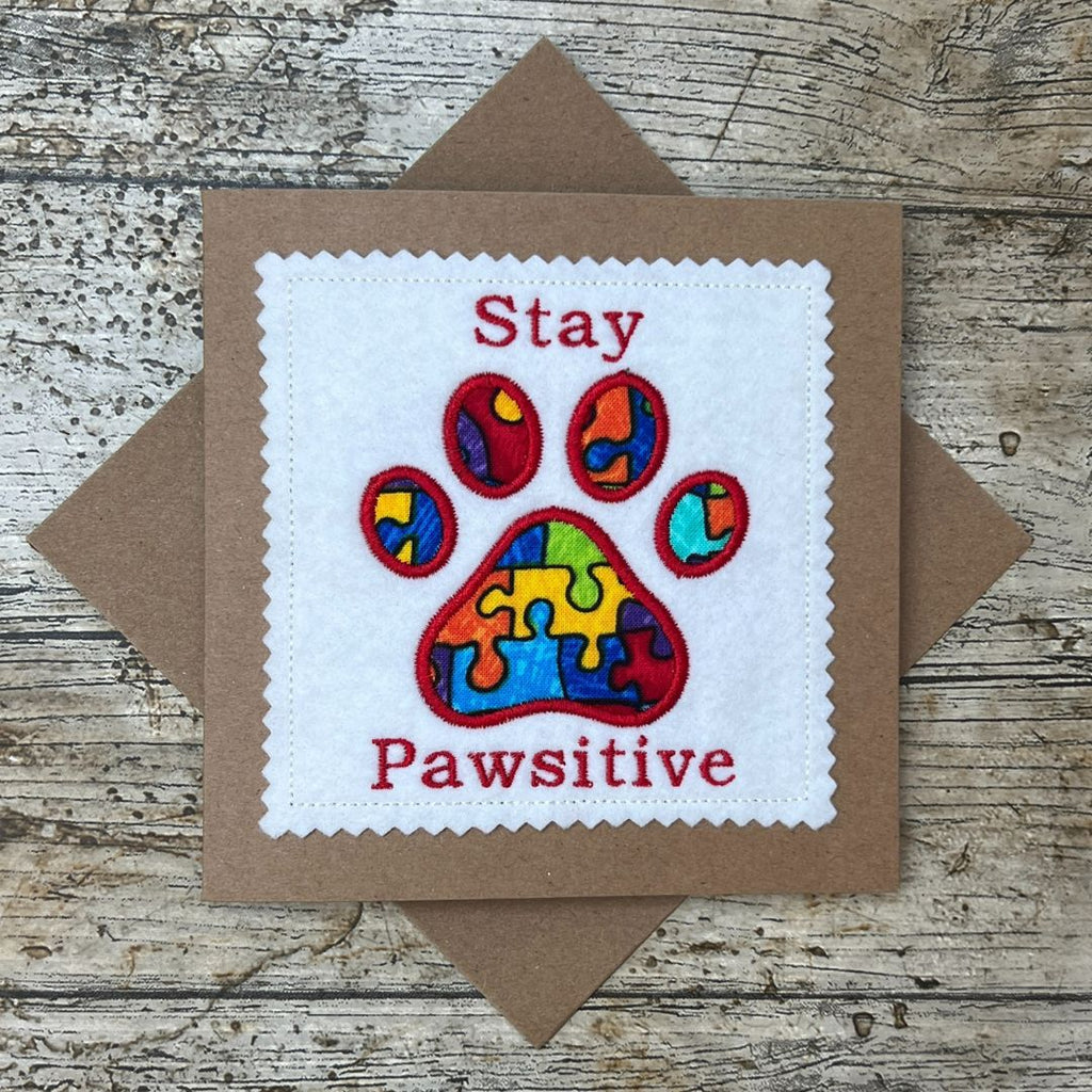 Stay Pawsitive Applique Pawprint Card